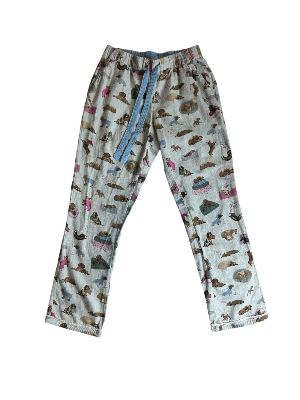Joules Dog Print Sleep Pants Size 4 Blue Waistband Lace Lounge Pajama Bottoms